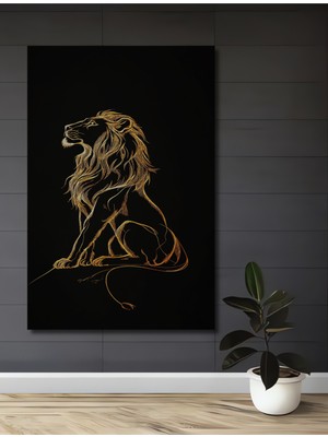 Petmudo AVM Aslan Desenli Altın Varak Görünümlü Modern Sanat Ahşap Ev,antre,salon,ofis,mutfak,yatak Odası Tablo