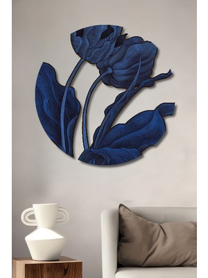 Petmudo AVM Masalsı Mavi Lale Suluboya Görünümlü Ahşap Dekoratif Tablo Yuvarlak Duvar Tablosu