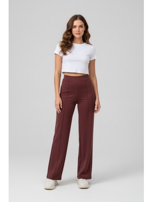 Beta Moda Hub Kadın Modal Çımalı Yüksek Bel Beli Lastikli Bol Paça Pantolon - Kiremit