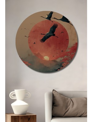 Petmudo AVM Göç Eden Turnalar Sulu Boya Görünümlü Sanat Tablosu Yuvarlak Duvar Tablosu