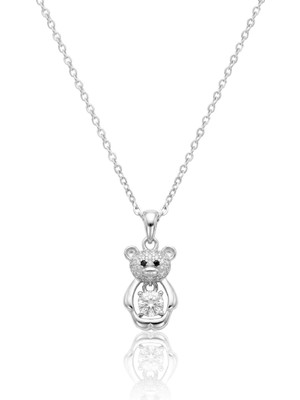 Söğütlü Silver 925 Ayar Gümüş Kolye  Zirkon Taşlı Sevimli Ayıcık Kolye - Tektaş Tutan Ayı Figürlü Kadın Kolye SGTL13231RODAJ
