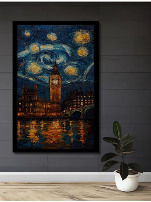Petmudo AVM Londra Big Ben Yağlı Boya Görünümlü Ahşap Ev,antre,ofis,mutfak,yatak Odası Tablo Çerçeve Görünümlü