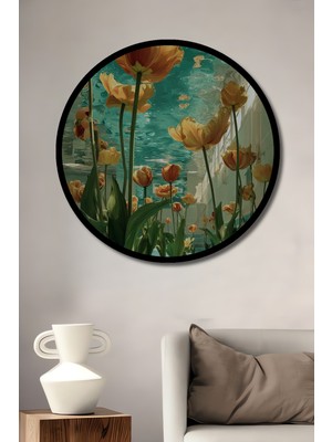 Petmudo AVM Sonsuz Tulipa Denizi Yağlı Boya Görünümlü Ahşap Tablo Yuvarlak Duvar Tablosu Çerçeve Görünümlü