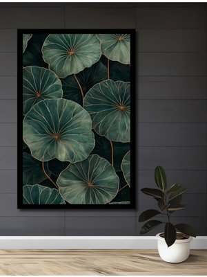 Petmudo AVM  Nilüfer Yaprakları Yağlı Boya Görünümlü Ahşap Ev,antre,ofis,mutfak Tablo Çerçeve Görünümlü