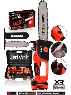 Jetvolt Çift Akülü Testere Ağaç Odun Dal Kesme Motoru - Turuncu