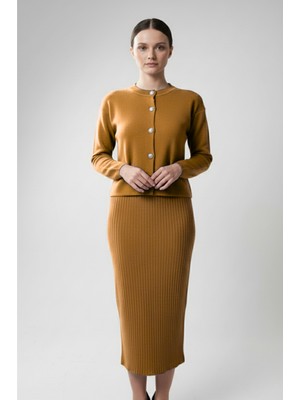 Beta Moda Hub Kadın Hırka Elbise Ikili Takım - Kahverengi