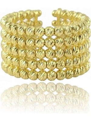Söğütlü Silver 925 Ayar Gümüş Yüzük Altın Kaplama Dorica (Dorissa) Alttan Ayarlamalı Beş Sıra Yüzük SGTL13226GOLD