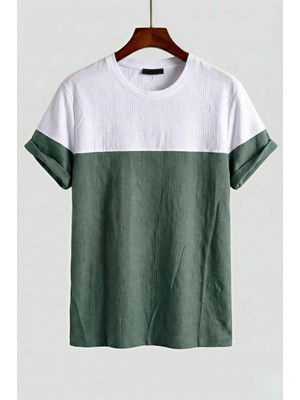 Oksit Reka Jakar Dokulu Panel Detaylı Slim Fit Bisiklet Erkek Yaka Tişört