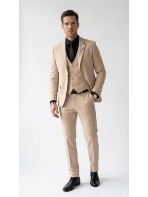 Plus Scorpion Erkek Klasik Slim Fit Armürlü Kumaş Tek Düğmeli Çift Yırtmaçlı Klasik Yaka Takım Elbise 7  Drop