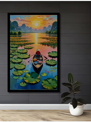 Petmudo AVM Asya Gün Batımı Nilüfer Sanat Ahşap Ev,antre,salon,ofis,mutfak,yatak Odası Tablo Çerçeve Görünümlü