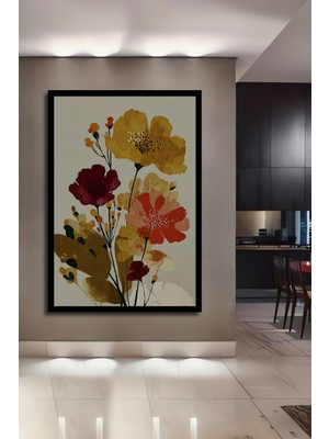 Petmudo AVM Bohem Çiçek Desenli Yağlı Boya Görünümlü Ahşap Antre,ofis,mutfak,yatak Odası Tablo Çerçeve Görünümlü