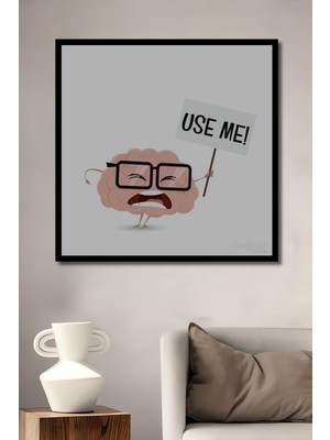 Petmudo AVM Komik Beyin Karikatürü Yağlı Boya Görünümlü Ahşap Antre,salon,ofis,mutfak Tablo Çerçeve Görünümlü