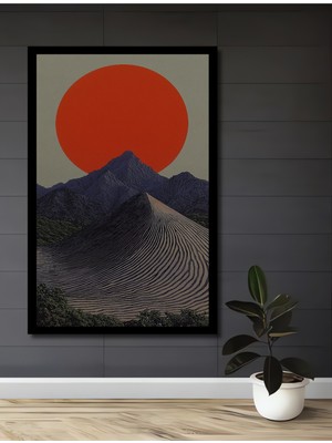 Petmudo AVM  Gün Batımı Dağ Manzarası Sulu Boya Görünümlü Ahşap Ev,antre,ofis Tablo Çerçeve Görünümlü