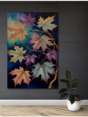 Petmudo AVM  Yapraklar Sulu Boya Görünümlü Ahşap Dekoratif Ev,antre,salon,ofis,mutfak,yatak Odası Tablo