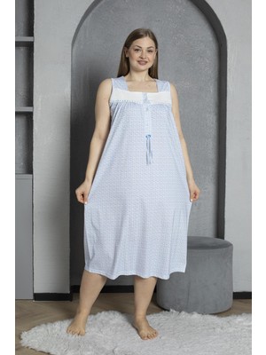 Seboteks %100 Pamuklu Penye Düğmeli Yaka Sıfır Kol Büyük Beden Anne Geceliği 526