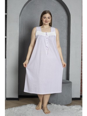 Seboteks %100 Pamuklu Penye Düğmeli Yaka Sıfır Kol Büyük Beden Anne Geceliği 526