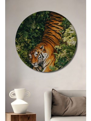 Petmudo AVM Aslan Pençesi Orman Yağlı Boya Görünümlü Dekoratif Ahşap Tablo Yuvarlak Duvar Tablosu