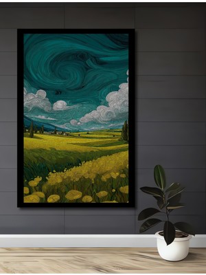 Petmudo AVM Rüya Tarlası Sulu Boya Görünümlü Soyut Sanat Ahşap Ev,antre,ofis,mutfak Tablo Çerçeve Görünümlü