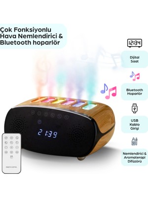 Robeve 500 ml Bluetooth Hoparlörlü Hava Nemlendirici – Dijital Saat Göstergeli, Rgb LED Işıklı Aroma Difüzörü – Ultrasonik Nem Makinesi – Müzik Çalarlı, Modern Tasarımlı Oda Nemlendirici Aromaterapi