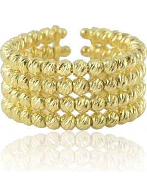 Söğütlü Silver 925 Ayar Gümüş Yüzük Altın Kaplama Dorica (Dorissa) Alttan Ayarlamalı Dört Sıra Yüzük SGTL13225GOLD