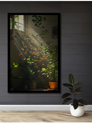 Petmudo AVM Işıltılı Sürü Balıkları Yağlı Boya Görünümlü Ahşap Ev,antre,ofis,mutfak Tablo Çerçeve Görünümlü