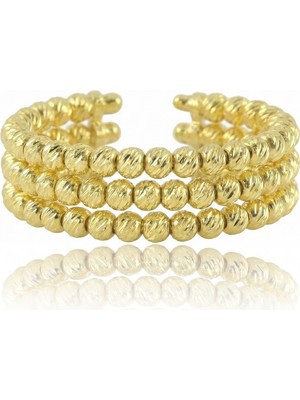 Söğütlü Silver 925 Ayar Gümüş Yüzük Altın Kaplama Dorica (Dorissa) Alttan Ayarlamalı Üç Sıra Yüzük SGTL13224GOLD