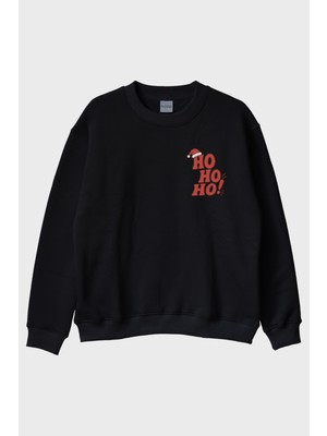 Nuugg Ho Ho Ho Siyah Bisiklet Yaka Sweatshirt