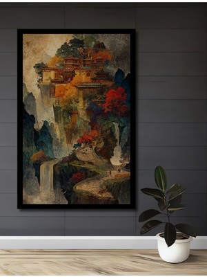 Petmudo AVM Dağ Manzaralı Saray Görünümlü Yağlı Boya Sahne Ahşap Ev,antre,ofis,mutfak Tablo Çerçeve Görünümlü