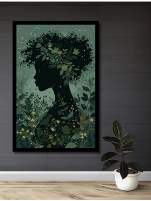 Petmudo AVM Kadın Silüeti Orman Güzelliği Sulu Boya Görünümlü Ahşap Ev,ofis,yatak Odası Tablo Çerçeve Görünümlü