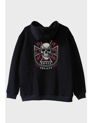 Nuugg Skull Society Kafatası Tasarımlı Siyah Hoodie