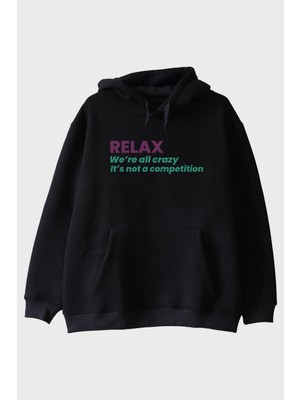 Nuugg Relax Mesajlı Minimal Baskılı Siyah Hoodie