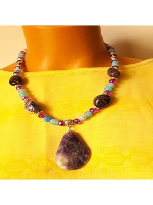 Asteria Elite Ametist Buzlu Mavi Akik Enerji Şifa ve Nazardan Korunma Kolyesi