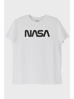 Nuugg Nasa Baskılı Minimalist Tasarım Beyaz Tişört