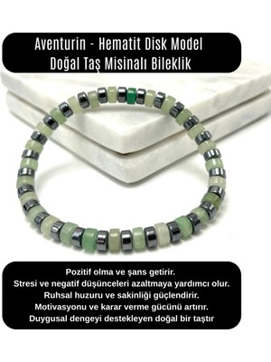 Yıldız Doğal Taş Sertifikalı Aventurin - Hematit Disk Model Doğal Taş Misinalı Bileklik