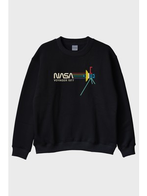 Nuugg Retro Nasa Voyager 1977 Vintage Uzay Siyah Bisiklet Yaka Sweatshirtü