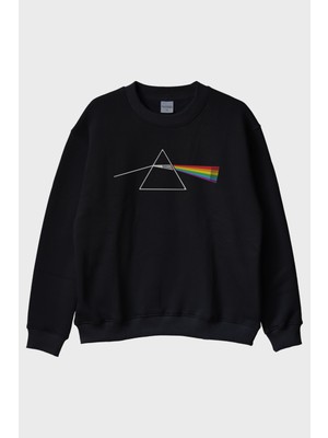 Nuugg Light Prism Graphic Baskılı Gökkuşağı Yansımalı Siyah Bisiklet Yaka Sweatshirt