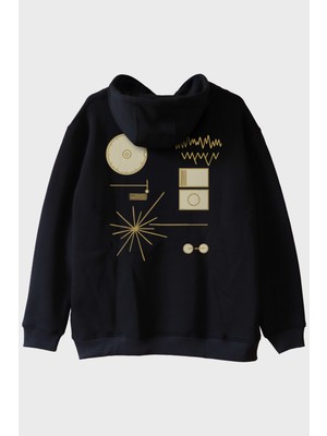 Nuugg Golden Record Uzay Temalı Minimalist Bilim Siyah Hoodie