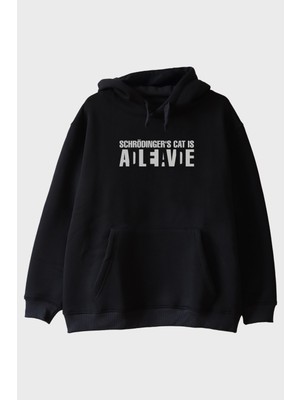 Nuugg Schrödinger's Cat Alive Baskılı Bilim Tasarımlı Siyah Hoodie