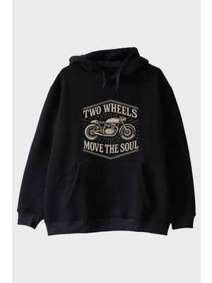 Nuugg Two Wheels Move The Soul Motosiklet Tasarımlı Siyah Hoodie