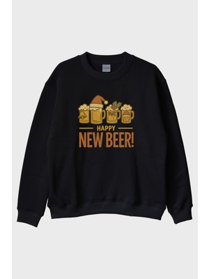 Nuugg Happy New Beer Siyah Bisiklet Yaka Sweatshirt