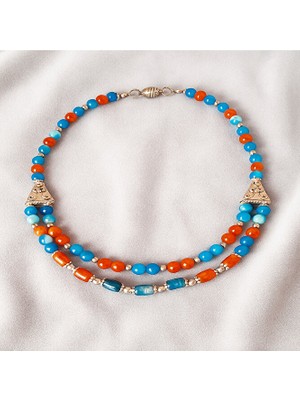 Asteria Elite Turuncu Akik Mavi Akik Enerji Veren Nazara Karşı Koruyan 2 Sıralı Kolye