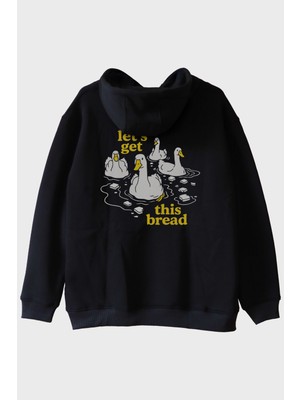 Nuugg Let’s Get This Bread Baskılı Mizahi Tasarım Siyah Hoodie