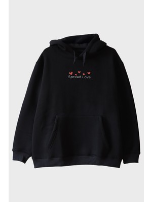 Nuugg Spread Love Yazılı Kalp Desenli Nakış Hoodie - Sevgililer Günü Hediyesi