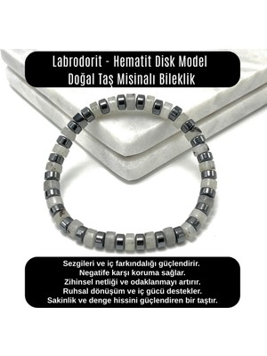 Yıldız Doğal Taş Sertifikalı Labrodorit - Hematit Disk Model Doğal Taş Misinalı Bileklik