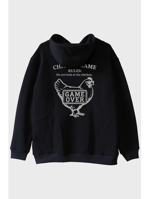 Nuugg Chicken Game Tavuk Tasarımlı Baskılı Siyah Hoodie