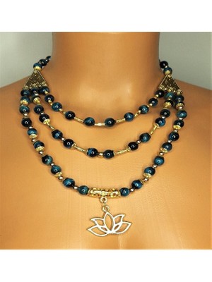 Asteria Elite Yeşil Kaplan Gözü Üç Sıralı Kolye