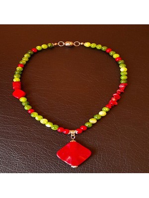 Asteria Elite Yeşil Akik Mercan Mantık Gücü Konsantrasyon ve Nazardan Korunma Kolyesi