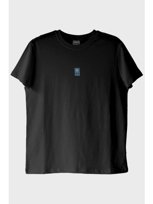 Nuugg Mavi El Atarisi Desenli Nakış Siyah T-Shirt