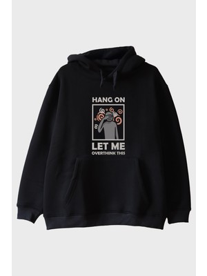 Lofux Hang On Let Me Overthink This Spiral Baskılı Siyah Hoodie
