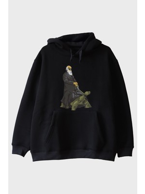 Nuugg Kaplumbağa Darvin Baskılı Bilimsel Siyah Hoodie